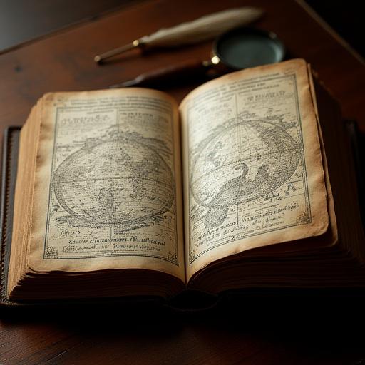 An antique leather-bound nautical almanac from 1890, open to a page with astronomical charts and tide tables.