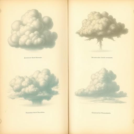Rare vintage illustrations of various cloud formations from a 1920s 'Cloud Atlas,' showcasing artistic detail.